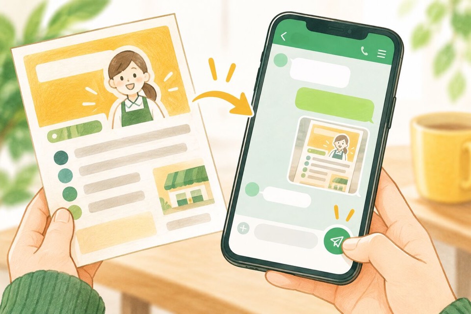 求人票をスマホで送るイラスト