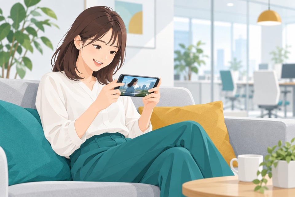 スマホで職場の動画を見る求職者のイラスト